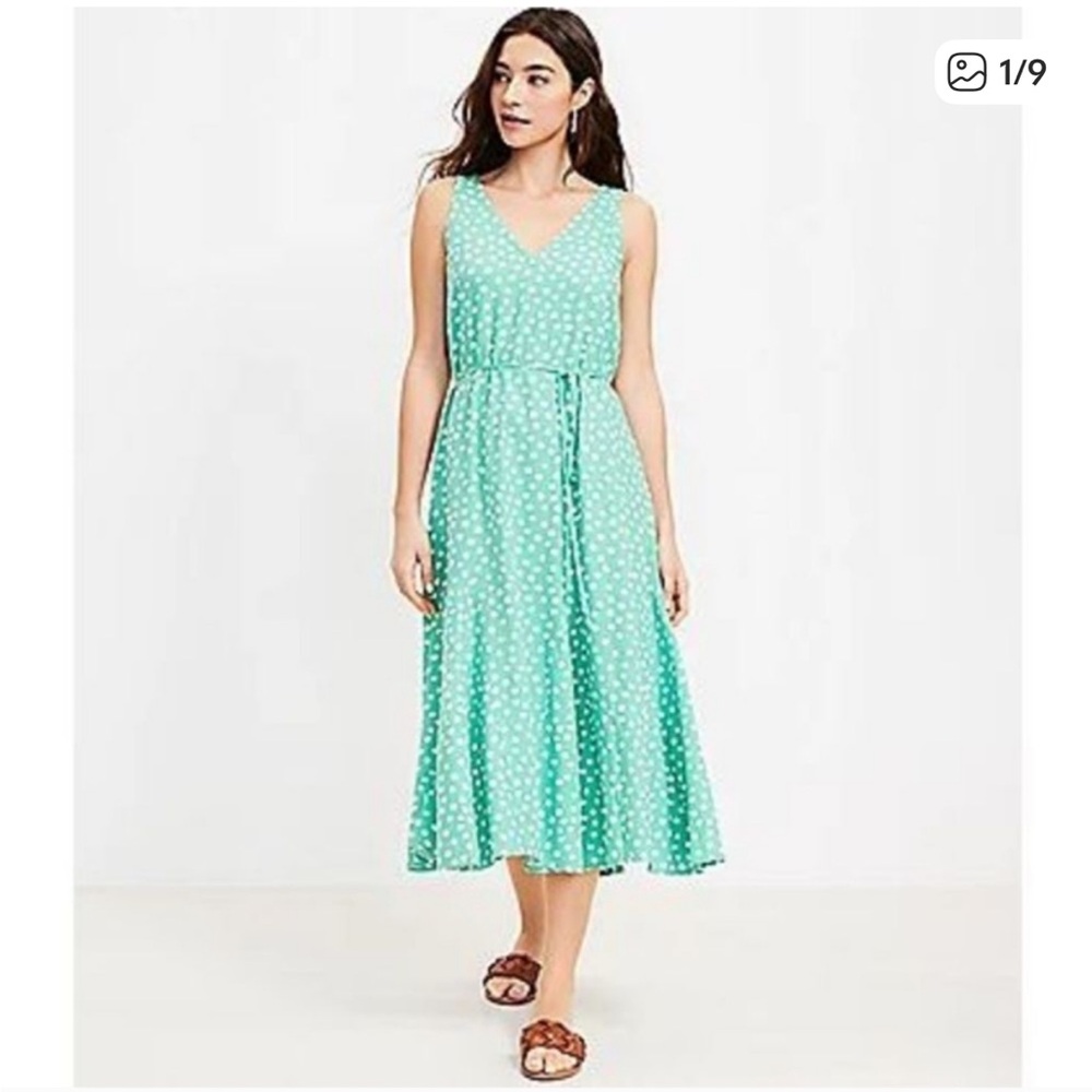 EUC Loft Mint Green Polka Dot Maxi Tie Dress, XS